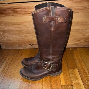 Timberland Savin Hill Brown Leather Buckle Zip Riding Moto Boots Womens NWOT